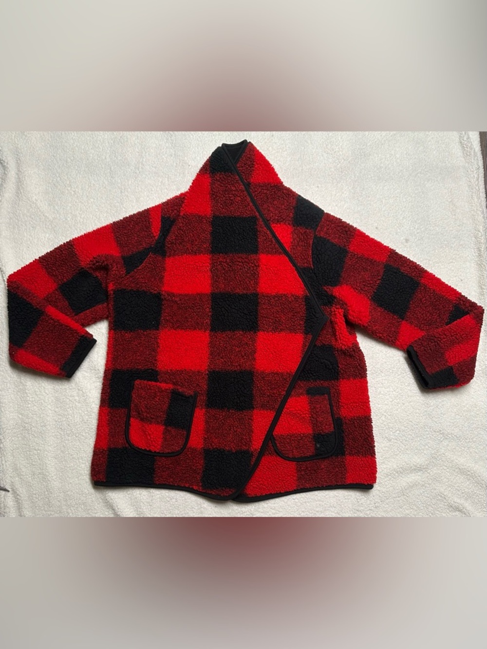Sonoma Red and Black Buffalo Plaid Teddy Coat - Picture 3 of 5